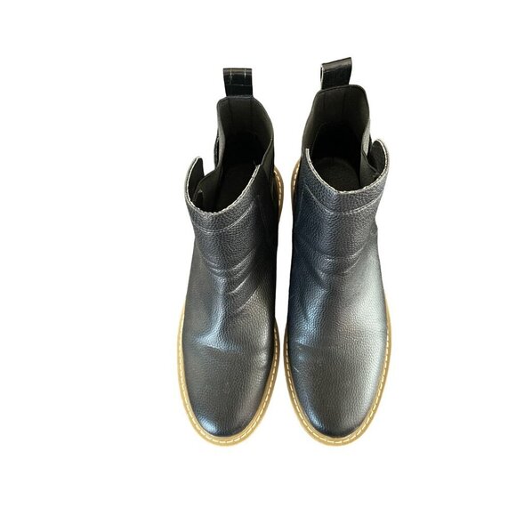 Nicole Miller Women's Black Leather Pocas Chunky Wedge Ankle Boot Size 10 - Picture 5 of 12